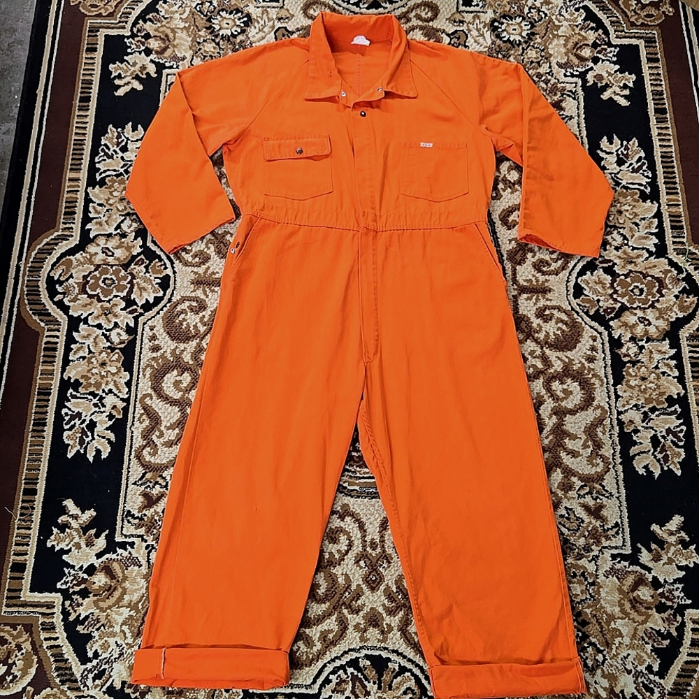 Vintage Orange Boiler Suit Hunting Jumpsuit Retro Utility Workwear Canvas Denim